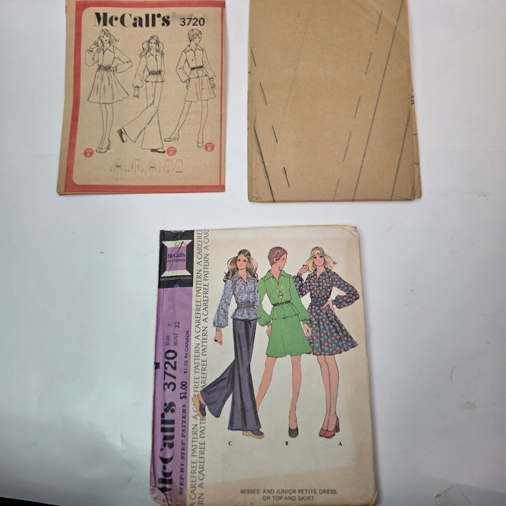 Vtg 1973 McCalls 3720 Dress Skirt Pattern Misses Petite Size 7 Uncut Complete